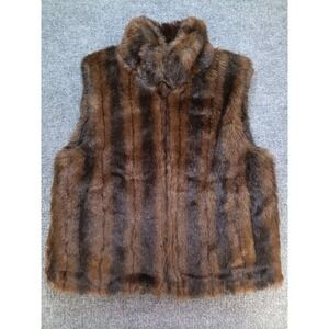 COACO New York Womens S Reversible Faux Mink Fur Vest Brown Black Y2K Full Zip